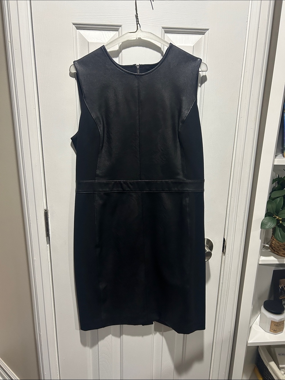SPANX Black Sleeveless Faux-Leather Panel Mini Dress